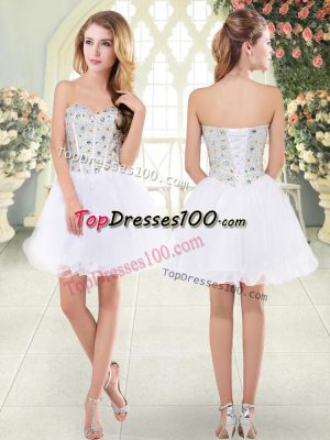 Captivating White Sweetheart Neckline Beading Prom Party Dress Sleeveless Lace Up