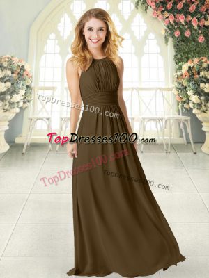 Floor Length Zipper Evening Dress Brown for Prom and Party with Ruching