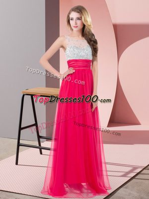 Coral Red Chiffon Side Zipper Scoop Sleeveless Floor Length Going Out Dresses Sequins