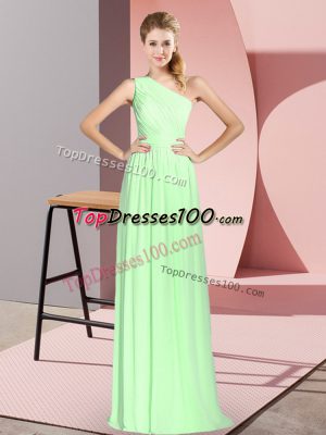 One Shoulder Sleeveless Chiffon Womens Evening Dresses Ruching Lace Up