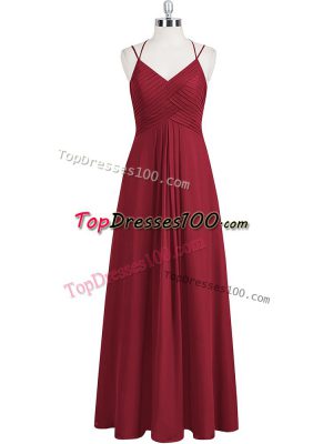 Exceptional Straps Sleeveless Zipper Homecoming Dress Wine Red Chiffon