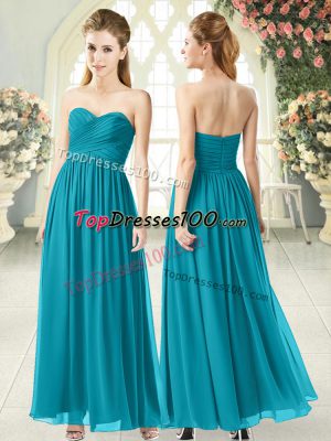 Fitting Teal Empire Chiffon Sweetheart Sleeveless Ruching Ankle Length Zipper Homecoming Dress