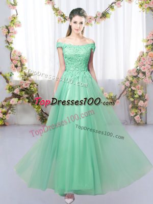 Floor Length Lace Up Quinceanera Dama Dress Apple Green for Prom and Party and Wedding Party with Lace