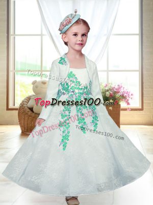 Dynamic Straps Sleeveless Flower Girl Dress Ankle Length Embroidery White Lace