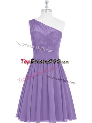 Elegant Sleeveless Knee Length Lace Side Zipper Dress for Prom with Lavender