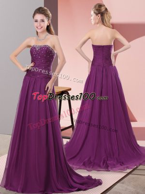 Purple Sleeveless Beading and Lace Zipper