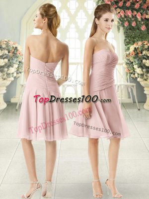 Amazing Pink Zipper Sweetheart Ruching Dress for Prom Chiffon Sleeveless