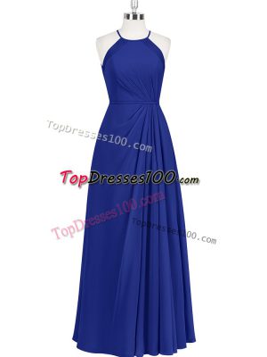 Custom Designed Floor Length Royal Blue Evening Outfits Halter Top Sleeveless Zipper