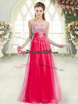 Customized Floor Length Coral Red Evening Dress Sweetheart Sleeveless Lace Up