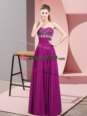 Fuchsia Strapless Zipper Beading and Ruching Evening Gowns Sleeveless