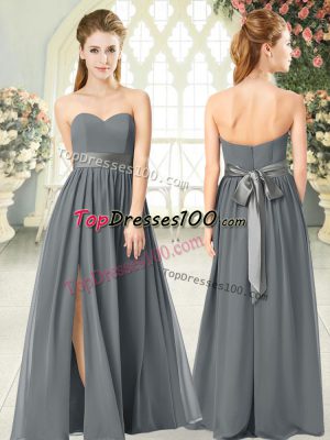 On Sale Grey Empire Chiffon Sweetheart Sleeveless Belt Floor Length Zipper Evening Dress