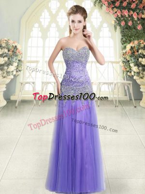 Custom Design Lavender Tulle Zipper Sweetheart Sleeveless Floor Length Prom Dress Beading