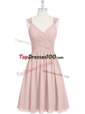 Straps Sleeveless Lace Up Prom Party Dress Pink Chiffon
