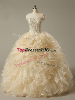 Champagne Sleeveless Beading and Ruffles Floor Length Quinceanera Gown