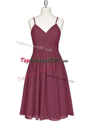 Knee Length Burgundy Chiffon Sleeveless Pleated