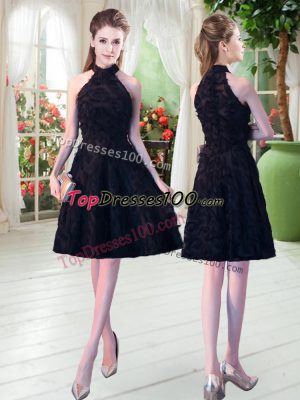 Comfortable Black A-line High-neck Sleeveless Appliques Knee Length Zipper Prom Party Dress