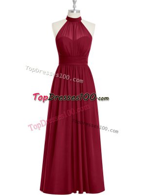 Lovely Burgundy Sleeveless Floor Length Ruching Side Zipper