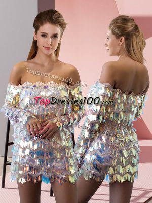 Off The Shoulder Long Sleeves Sequined Prom Evening Gown Ruching