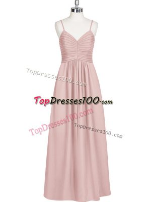 Hot Sale Baby Pink Spaghetti Straps Neckline Ruching Prom Dress Sleeveless Zipper