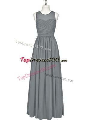 Fashionable Sleeveless Zipper Floor Length Ruching Prom Evening Gown