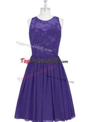 Mini Length Purple Prom Dress Chiffon Sleeveless Lace
