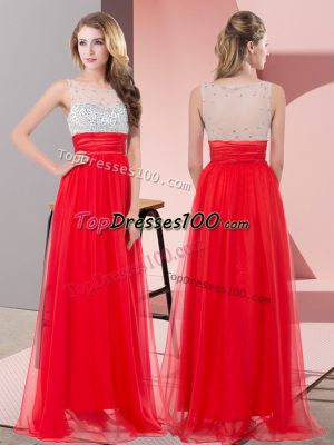 Low Price Empire Party Dress Red Scoop Chiffon Sleeveless Floor Length Side Zipper