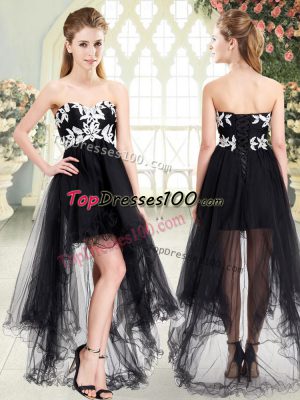 Charming Black Lace Up Sweetheart Appliques Dress for Prom Tulle Sleeveless