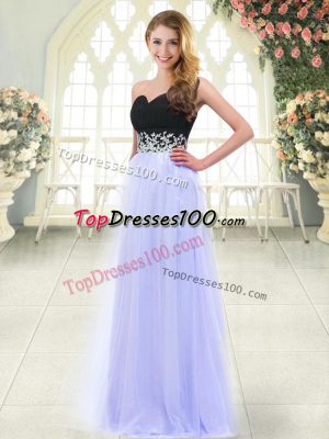 Romantic Appliques Prom Dresses Baby Blue Zipper Sleeveless Floor Length