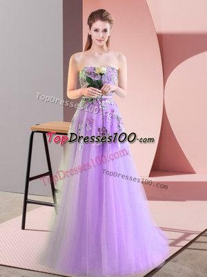 Lavender Lace Up Evening Outfits Appliques Sleeveless Floor Length