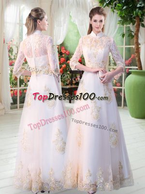 Hot Selling 3 4 Length Sleeve Appliques Zipper Prom Gown