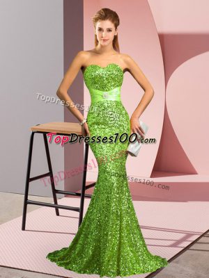 Glorious Sequined Zipper Sweetheart Sleeveless Evening Gowns Sweep Train Beading
