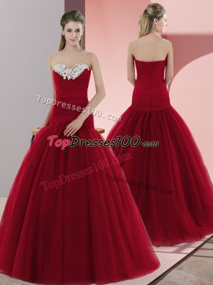 Beading Red Zipper Sleeveless Floor Length