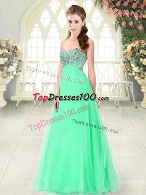 Apple Green Tulle Lace Up Sweetheart Sleeveless Floor Length Prom Dresses Beading