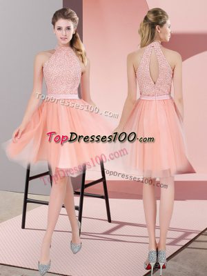 Fantastic Knee Length Peach High-neck Sleeveless Zipper