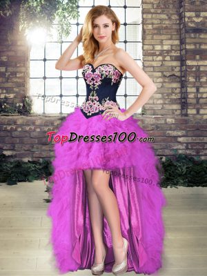 Purple A-line Sweetheart Sleeveless Embroidery and Ruffles High Low Lace Up Prom Party Dress