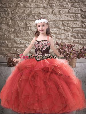 Most Popular Tulle Sleeveless Floor Length Kids Formal Wear and Embroidery and Ruffles