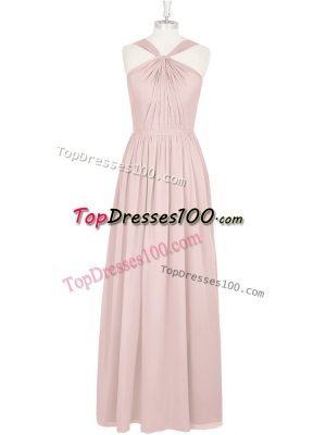Edgy Sleeveless Floor Length Pleated Zipper Prom Party Dress with Pink
