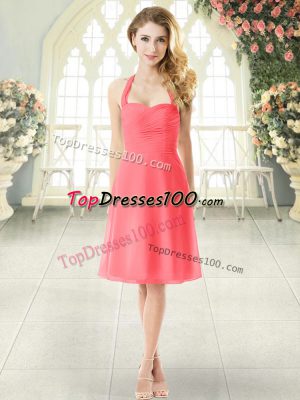 Watermelon Red Zipper Prom Dresses Ruching Sleeveless Knee Length