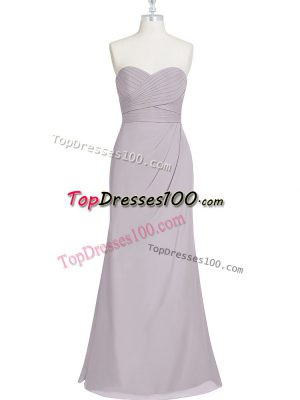 Grey Chiffon Lace Up Sweetheart Sleeveless Floor Length Formal Dresses Ruching