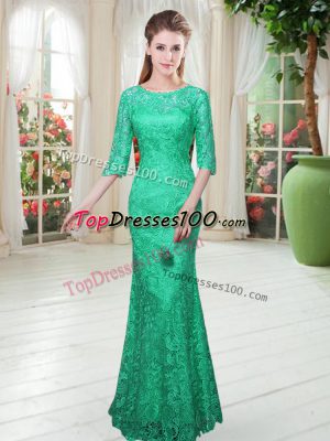 Graceful Mermaid Turquoise Scoop Half Sleeves Floor Length Zipper