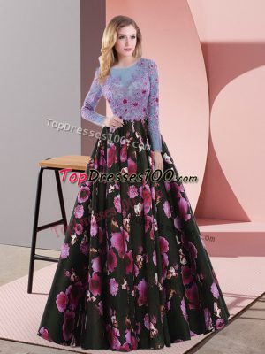 Floor Length A-line Long Sleeves Multi-color Dress for Prom Lace Up