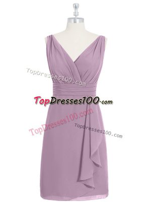 Exceptional Purple Sleeveless Ruching Knee Length Prom Gown