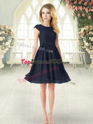 Black Cap Sleeves Mini Length Belt Zipper Prom Party Dress