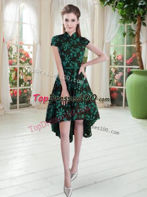 Green Short Sleeves Appliques High Low Dress for Prom