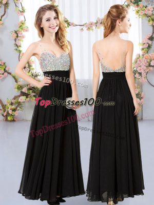 Black Chiffon Backless Wedding Party Dress Sleeveless Floor Length Beading