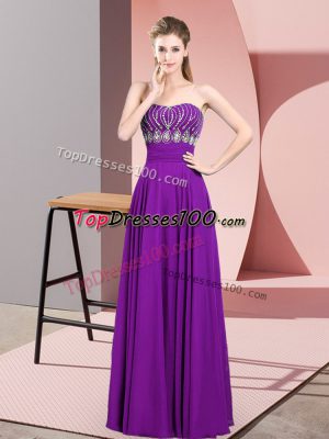 Sleeveless Zipper Floor Length Beading Prom Party Dress