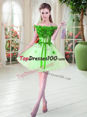 Romantic Apple Green Sleeveless Beading and Appliques Mini Length Prom Party Dress