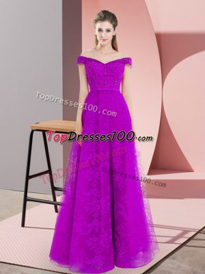 Chic Floor Length Lace Up Juniors Evening Dress Purple for Prom and Party with Beading and Lace