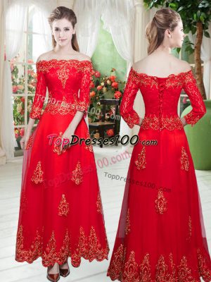 Floor Length A-line 3 4 Length Sleeve Red