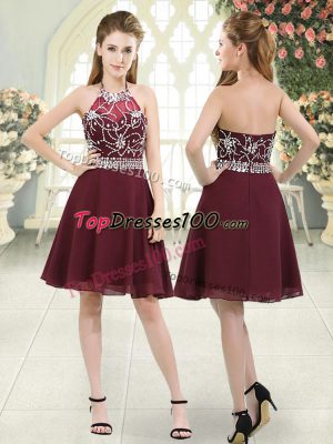 Custom Made Burgundy Zipper Halter Top Beading Homecoming Dress Chiffon Sleeveless